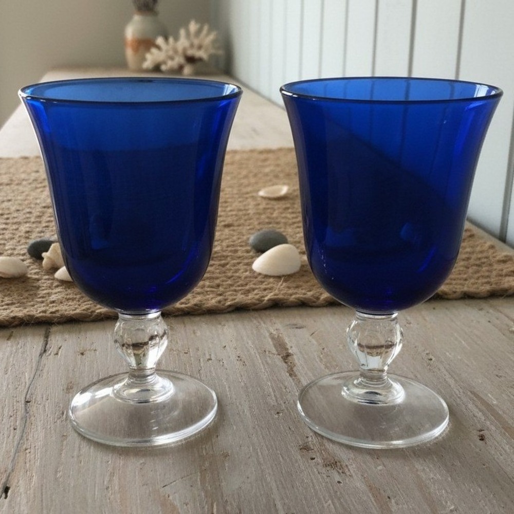 Vintage Cristal d'Arques-Durand Casual Settings Sapphire Cobalt Water Goblets 2